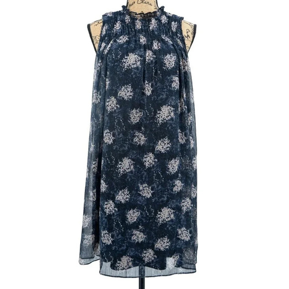 JOIE Mini Dress Womens Small High Neck Lined Sleeveless Floral Flowy - Picture 1 of 8